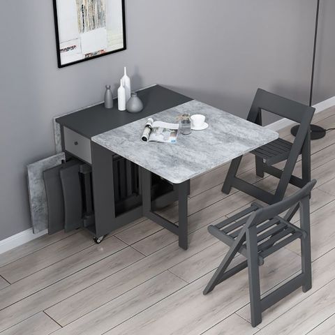 Gray Rectangle Wood Drop Leaf Folding Dining Table Set With Storage ... regarding Drop Leaf Table Contemporary Grey
